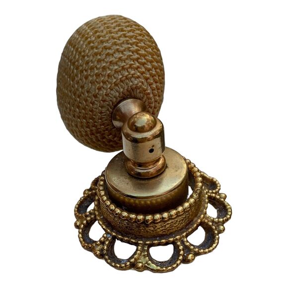 Vtg Atomizer Perfume Bottle Ormolu Gold tone vanity Clear Diamond Pattern - Picture 6 of 8